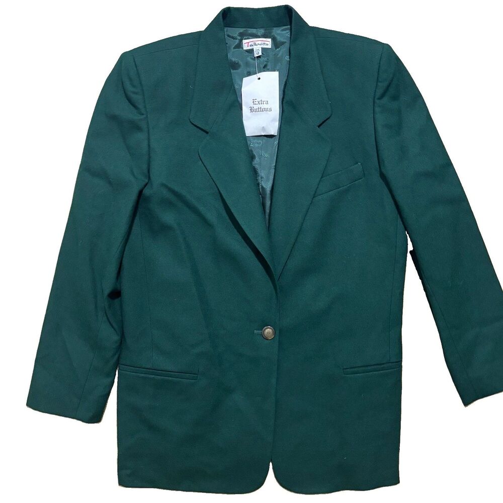 Talbots Vintage Blazer Sz 12 Green Worsted Wool Bronze Button USA Made NWT $176